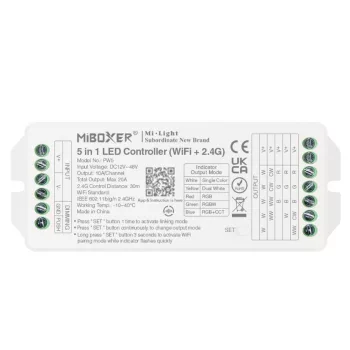   MiBoxer 5 Az 1-Ben Dimmer/CCT/RGB/RGBW/RGB+CCT Led Zóna Vezérlő (Wi-Fi+2,4GHz) DC12-48V 20A