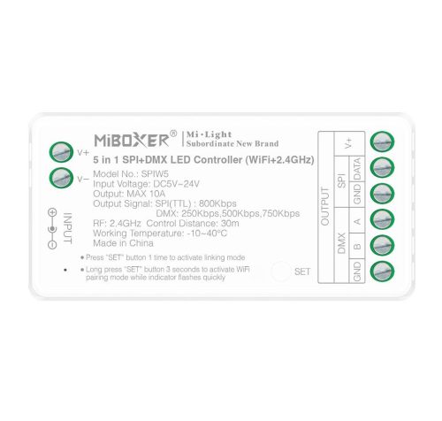 Miboxer 5 Az 1-Ben SPI+DMX Single Color/RGB/RGBW Led Zóna Vezérlő DC5-24V 10A