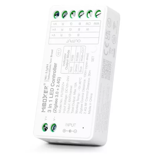 MiBoxer 3 Az 1-Ben RGB/RGBW/RGB+CCT Zigbee Vezérlő DC12-24V 12A