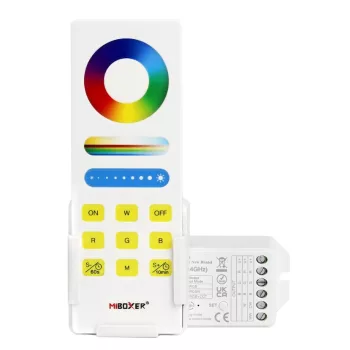   MiBoxer 3in1 RGB/RGBW/RGB+CCT Smart LED Vezérlő DC12-24V 15A Fehér Touch Távirányítóval és Fali Tartóval