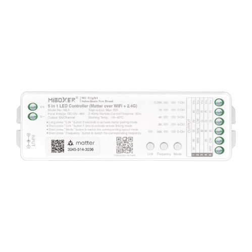 MiBoxer 5in1 CCT/Dimmer/RGB/RGBW/RGB+CCT vezérlő 12-48V 15A Matter WiFi
