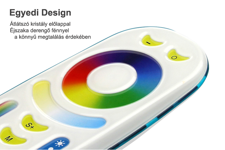  RGB-RGBW - CCT- Dimmer full touch 4 zónás távirányító - egyedi design, átlátszó kristály előlap, éjszakai derengő fény, segíti a megtalálást - pannonled.hu